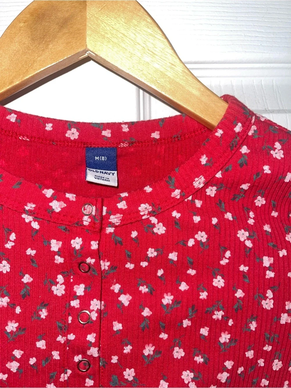 Girls' Old Navy Red Floral Long Sleeve Henley Top